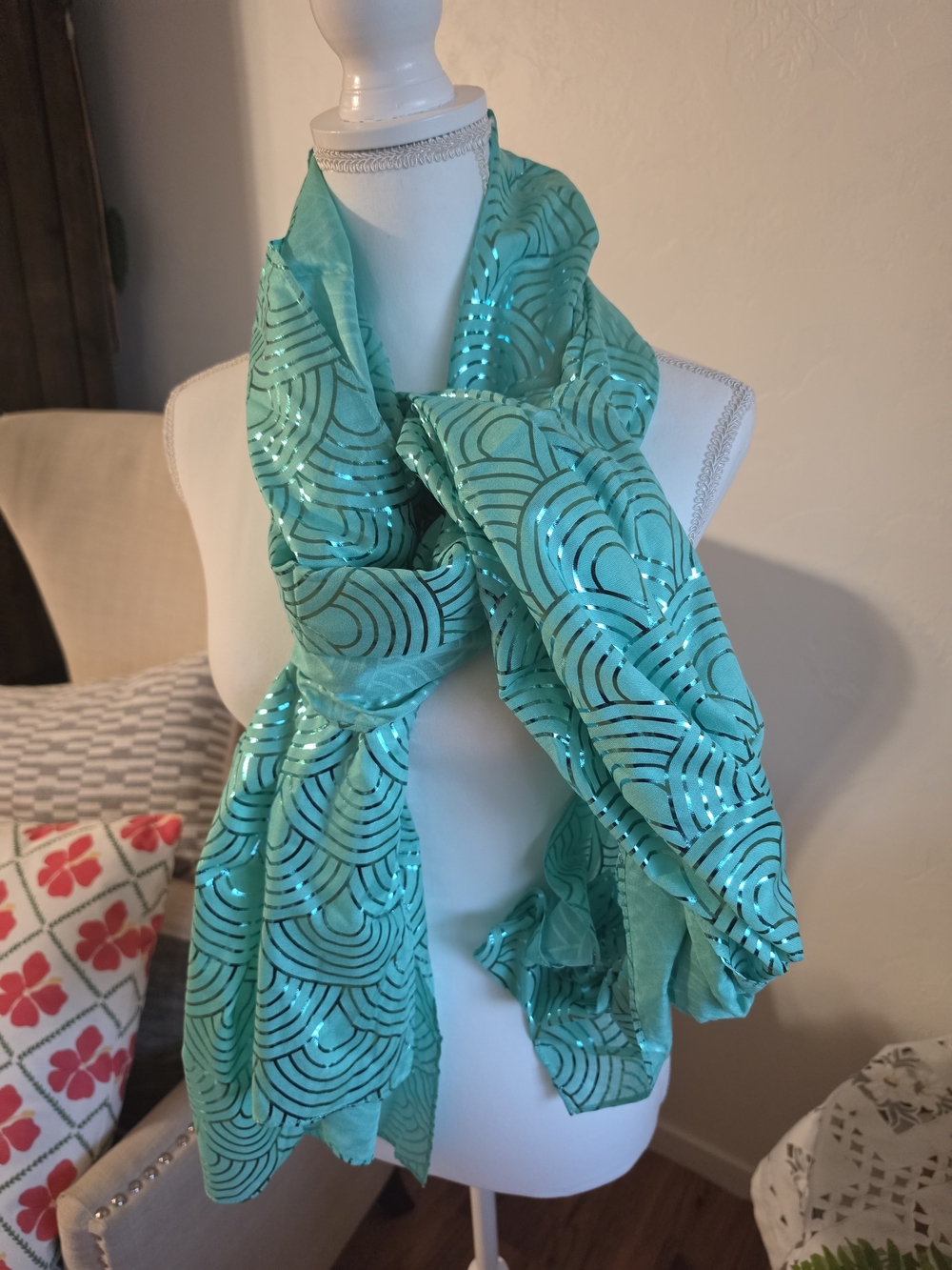 Kurt Geiger Authentic Green Sequined Wave Scarf